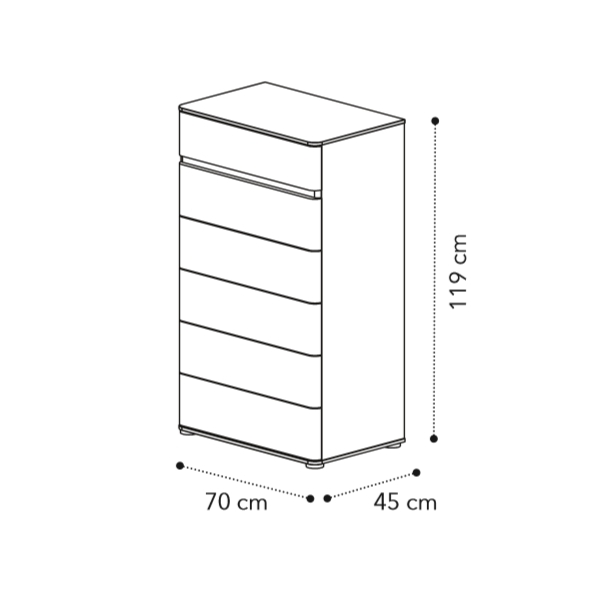 Размеры высокого комода Maia Camelgroup, ручки Maia, ножки Flat, 6 ящиков, 154SET.03PL